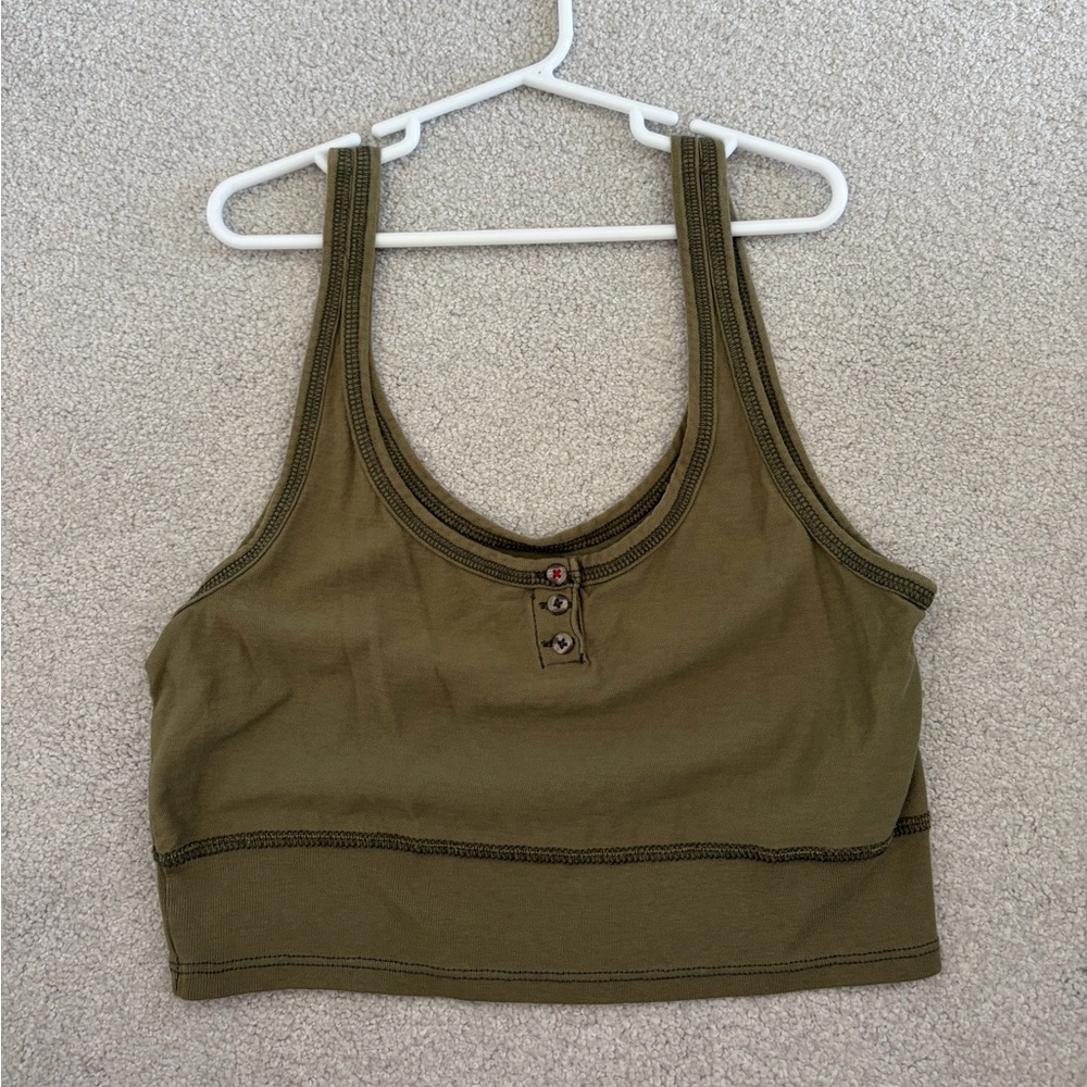 BDG Olive Buttoned Crop Top